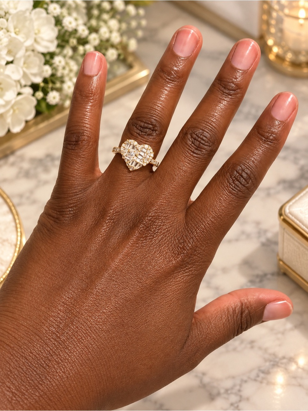 14K Gold Filled Heart Pavé Ring with AAAAA CZ - Women Jewelry. Size 8